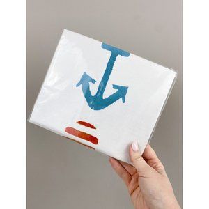 West Elm Nautical Coastal Kitchen Towel Anchor Buoy White NEW